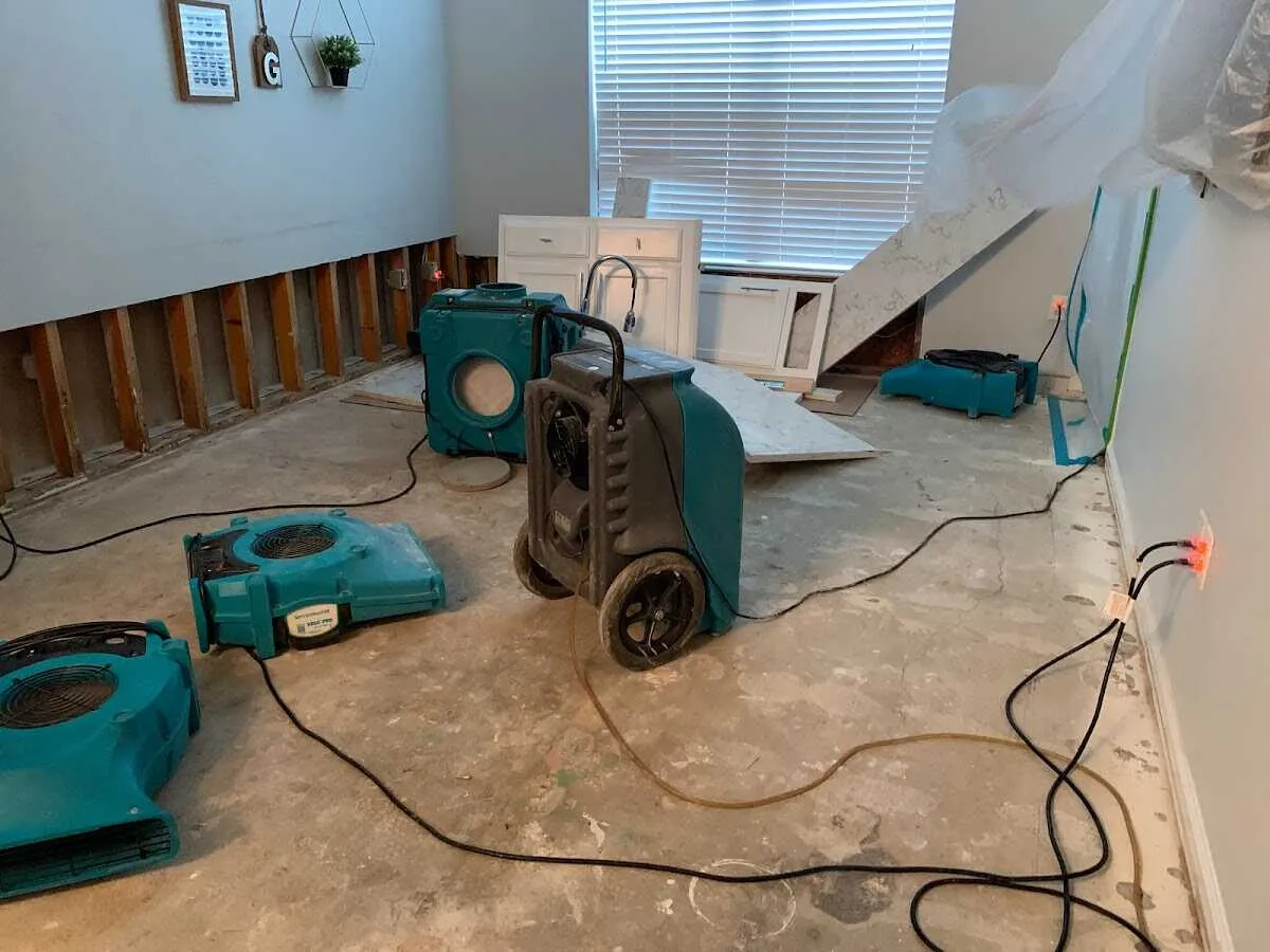 Dehumidifier in flood-cut room for Water Damage Restoration in San Carlos